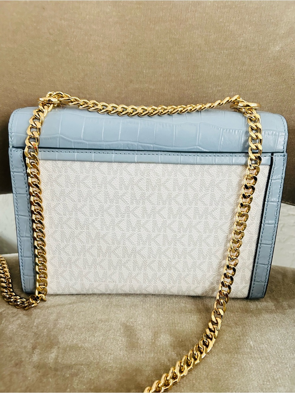 Michael Kors Signature Whitney Bag Croc Pale Blue tricolor Crossbody Shoulder - Picture 9 of 13